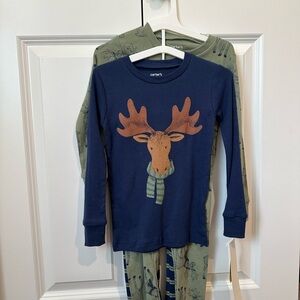 Carter's Navy and Green Moose Pajama Set
